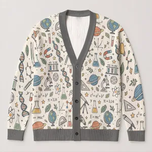 STEM Science Icons for Everyday Learning and Casual Layering, Gift for Curious Women All-over Print Knitted Cardigan