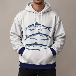 Three Blue Fish Motif for Coastal Casual Days and Relaxed Everyday Style for Men All-over Print Hoodie (Lightweight)