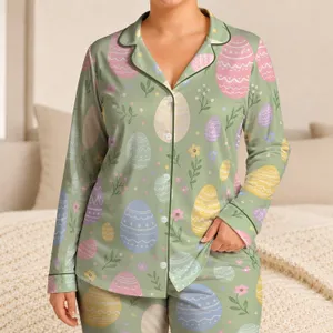 Pastel Easter Eggs on Sage Green for Spring Gatherings and Cozy Holiday Lounging Satin Pajamas Set