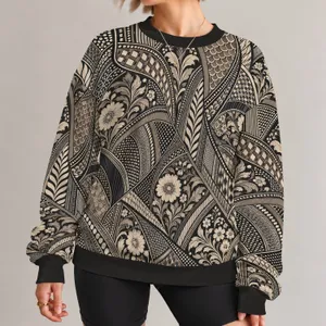 Charcoal Geometric Mosaic for Elegant Autumn Evenings and Artistic Everyday Style All-over Print Knitted Sweater