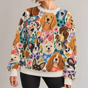 Whimsical Cartoon Dog Portraits for Playful Everyday Style and Colorful Casual Outings All-over Print Knitted Sweater