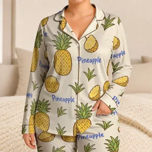 Tropical Pineapple Motifs For Summer Lounging And Gift Giving, Relaxed Everyday Wear Satin Pajamas Set
