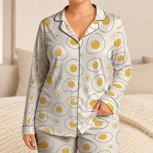 Playful Fried Egg For Cozy Lounging, Weekend Gifts, Home Relaxing For Food Lovers Satin Pajamas Set