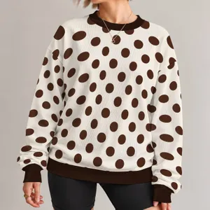 Classic Dark Polka Dot Elegance for Chic Everyday Outings, Brunch, and Office Wear All-over Print Knitted Sweater