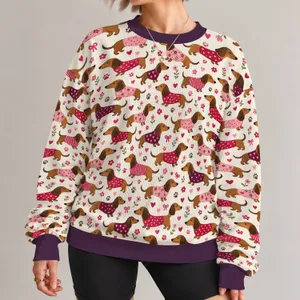 Dachshund Hearts and Florals for Cozy Days and Dog Lover Weekends All-over Print Knitted Sweater