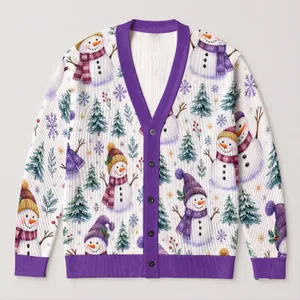 Purple Snowman Winter Cheer For Cozy Holiday Gatherings And Everyday Layering For Women All-over Print Knitted Cardigan