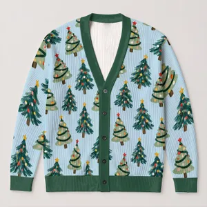 Festive Christmas Tree Motifs For Cozy Winter Layering And Vacation Holiday Style All-over Print Knitted Cardigan