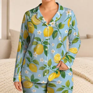 Fresh Lemon Blossom Lounge Style For Cozy Summer Evenings At Home For Women Daily Satin Pajamas Set
