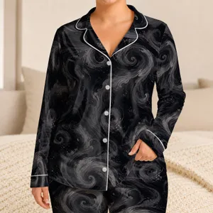 Moody Charcoal Vortex For Cozy Nights, Lounge Days, And Relaxed Home Style For Adults Satin Pajamas Set
