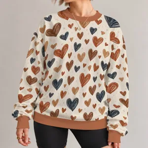 Rust And Espresso Heart Motifs For Cozy Valentine Days And Everyday Romantic Wear All-over Print Knitted Sweater