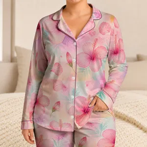 Soft Watercolor Hibiscus Resort Loungewear for Tropical Getaways and Gift Giving Satin Pajamas Set