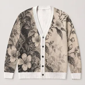 Botanical Floral Vine Women's Elegant Layering Style for Everyday Casual Outfits All-over Print Knitted Cardigan