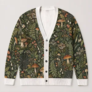 Woodland Mushroom Spiderweb Garden For Relaxed Everyday Layering Men's Casual Style All-over Print Knitted Cardigan