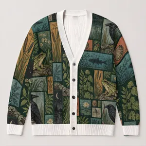 Vintage Frog And Raven Woodland Scenes For Casual Layering And Everyday Nature Style All-over Print Knitted Cardigan