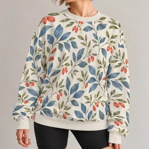 Blue Leaf and Coral Berry Botanical Motifs for Fresh Everyday Spring Style for Women All-over Print Knitted Sweater