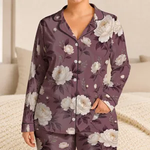 White Peony Botanical Motif For Summer Lounging And Elegant Gifts For Women Satin Pajamas Set