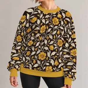 Golden Floral Vines for Relaxed Spring and Summer Weekend Outfits for Women All-over Print Knitted Sweater
