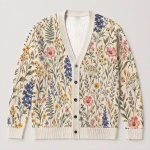 Pastel Wildflower Meadow for Relaxed Everyday Layering and Cottagecore Weekend Style All-over Print Knitted Cardigan