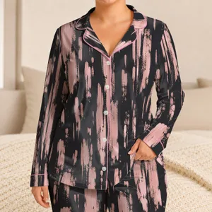 Blush Pink Distressed Brush Streaks Charcoal Abstract Loungewear for Relaxing Nights Satin Pajamas Set