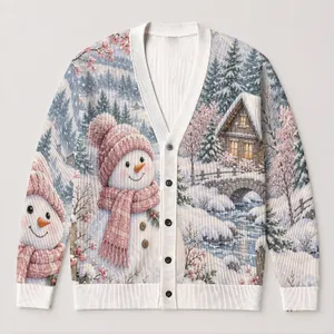 Pastel Snowman Winter Wonderland Holiday Cheer for Women and Christmas Gatherings All-over Print Knitted Cardigan
