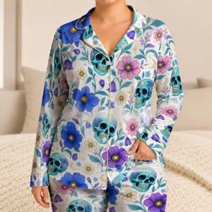 Gothic Floral Skull Midnight Botanical Whimsy For Cozy Gift Giving And Nighttime Lounging Satin Pajamas Set