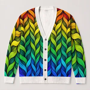 Vibrant Rainbow Twisted Ribbon Texture Colorblock Casual Everyday Layering Style for Women All-over Print Knitted Cardigan