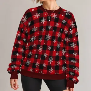 Red And Black Buffalo Check Snowflakes For Cozy Christmas Celebrations With Family All-over Print Knitted Sweater