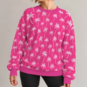 White Palm Trees on Hot Pink for Tropical Vacations and Summer Getaways All-over Print Knitted Sweater