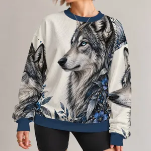 Silver Gray Wolf and Blue Feathers for Nature Lovers and Woodland Adventures All-over Print Knitted Sweater