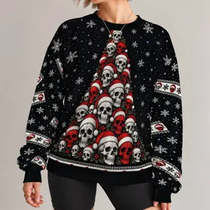 Santa Skull Christmas Tree for Festive Winter Parties and Holiday Gatherings All-over Print Knitted Sweater