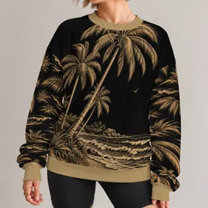 Engraved Palm Trees and Ocean Waves for Tropical Beach Getaways and Summer Travel All-over Print Knitted Sweater