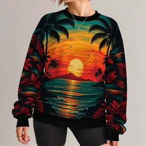 Tropical Sunset Palm Trees and Ocean for Summer Beach Days and Island Getaways All-over Print Knitted Sweater
