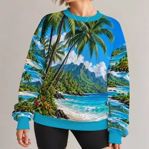 Tropical Palm Beach and Mountain Escape for Sunny Coastal Getaways and Island Holidays All-over Print Knitted Sweater
