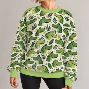 Playful Green Crocodile Motifs for Casual Autumn Outings and Everyday Nature Lovers All-over Print Knitted Sweater