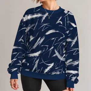 Navy White Abstract Brushstrokes For Everyday Streetwear And Creative Casual Style All-over Print Knitted Sweater