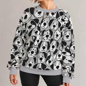 Monochrome Cute Dog Faces for Cozy Autumn Outings and Everyday Unisex Style All-over Print Knitted Sweater