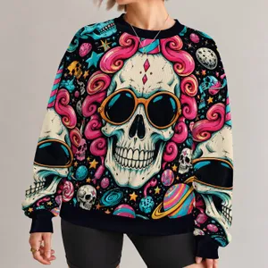 Colorful Cosmic Skull Collage for Festivals, Parties and Bold Streetwear Fans All-over Print Knitted Sweater