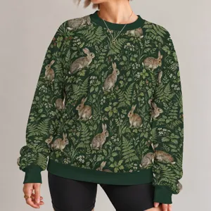 Woodland Rabbits and Ferns for Cozy Autumn Walks and Everyday Nature-Loving Style All-over Print Knitted Sweater