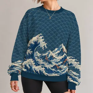 Navy Ocean Waves and Mountain Peaks for Coastal Summer Adventures and Nature Lovers All-over Print Knitted Sweater