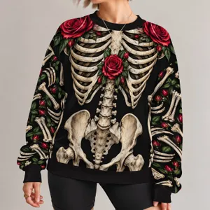 Rose-Adorned Skeleton Bones for Gothic Halloween Parties and Spooky October Celebrations All-over Print Knitted Sweater