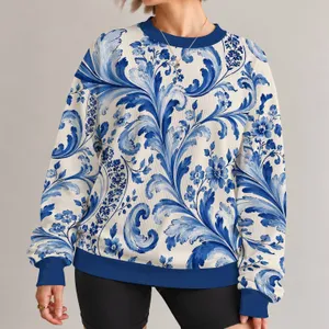 Blue Baroque Floral Scrolls for Elegant Everyday Style and Artistic Wardrobe Flair All-over Print Knitted Sweater