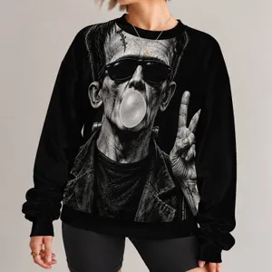 Retro Monster Bubblegum Peace Sign Halloween Gift for Classic Horror Fans and Collectors All-over Print Knitted Sweater