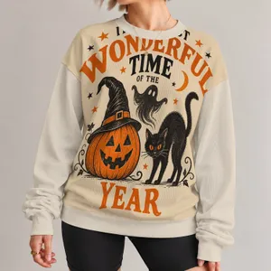 Black Cat And Jack-O'-Lantern Halloween Scene For Spooky Season And Autumn Cat Lovers All-over Print Knitted Sweater