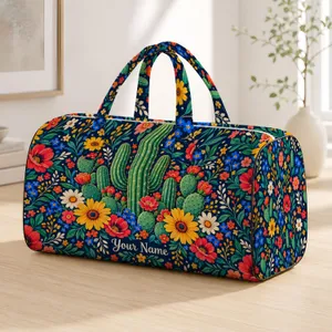Colorful Desert Cactus and Wildflowers for Sunny Beach Days and Weekend Getaways Quilted Weekend Bag