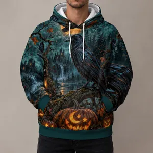 Raven Moon Lantern Pumpkins for Halloween Night Forest Celebrations All-over Print Hoodie (Lightweight)