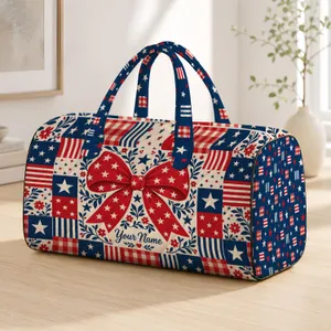 Red White and Navy Star Bow Motifs for Fourth of July Beach Getaways and Camping Quilted Weekend Bag