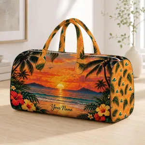 Tropical Palm Sunset Beach Scene for Coastal Getaways and Warm-Weather Travel Escapes Quilted Weekend Bag