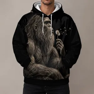 Engraved Sasquatch Blowing Dandelion for Woodland Hiking and Nature Lovers All-over Print Hoodie (Lightweight)