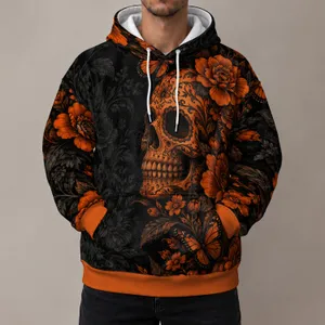 Orange Sugar Skull Butterflies And Florals For Gothic Festival Weekend Outings All-over Print Hoodie (Lightweight)