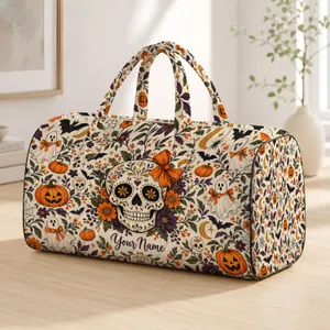Halloween Skull Ghost Pumpkin Motifs for Festive Autumn Getaways and Spooky Season Gifts Quilted Weekend Bag